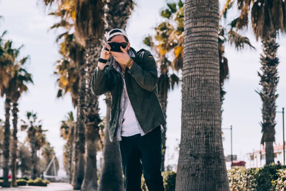 A photographer shooting outdoors
